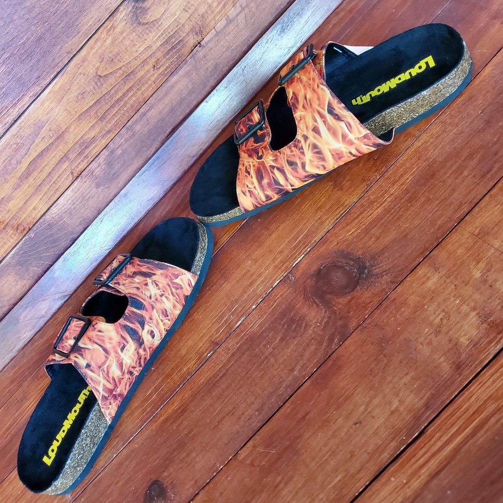 Loudmouth Sandals Slides Men 11 Fire Flames Frankie Buckle Slip On‎ Casual Beach - Picture 5 of 9